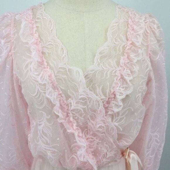 Tosca California Vintage blush pink Robe size Medium BoxD floral lace - Picture 7 of 14